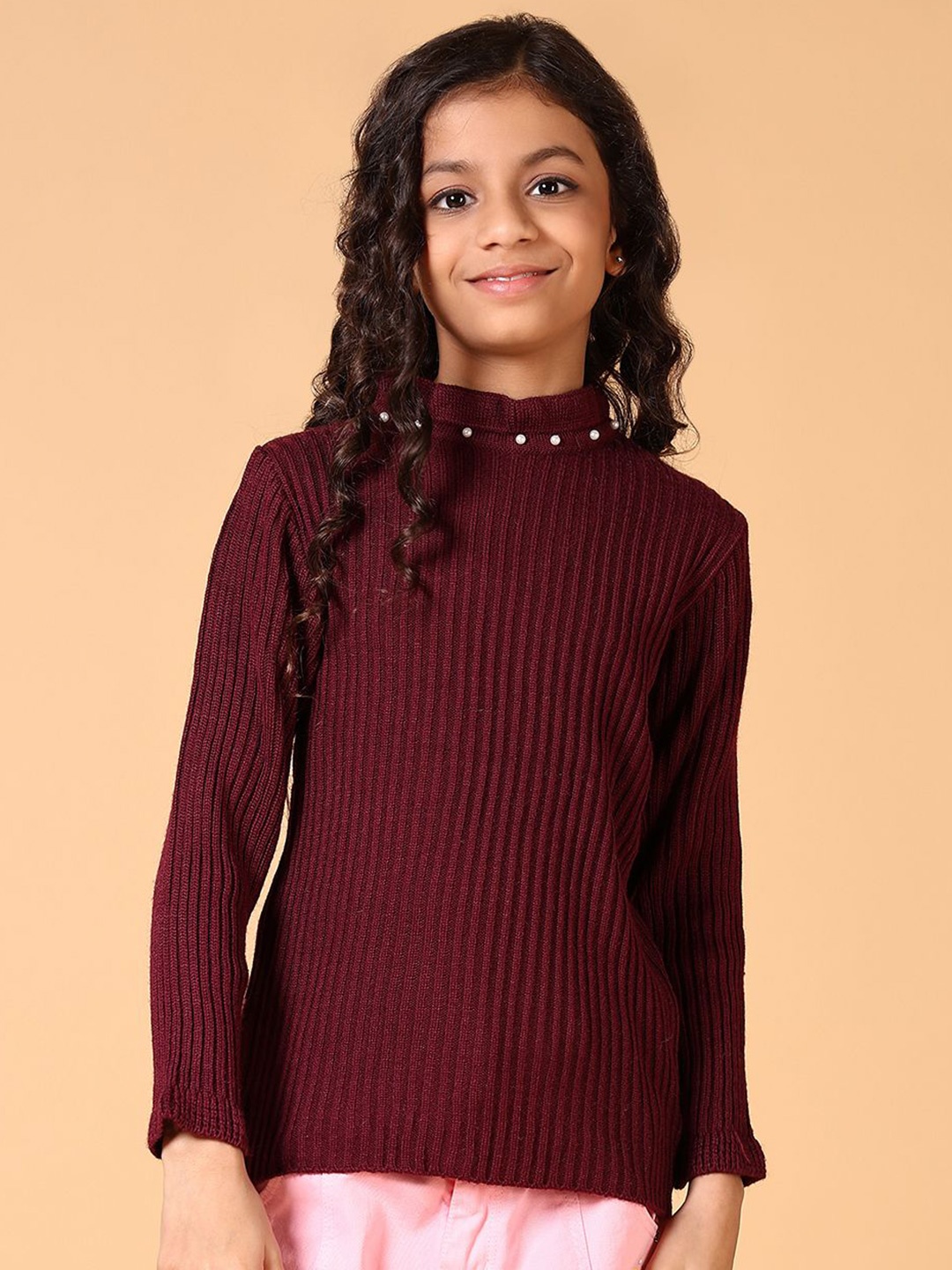 

V-Mart Girls Self Design Cable Knit Pullover, Maroon