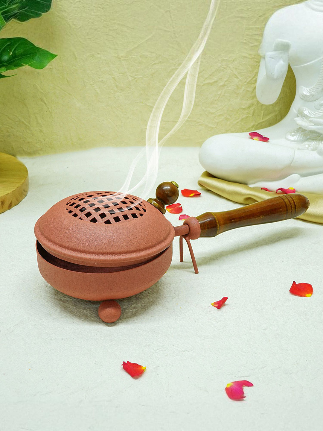 

Ekhasa Red & Brown Teracotta Metal Dhoop Dani Loban Burner Holder Stand