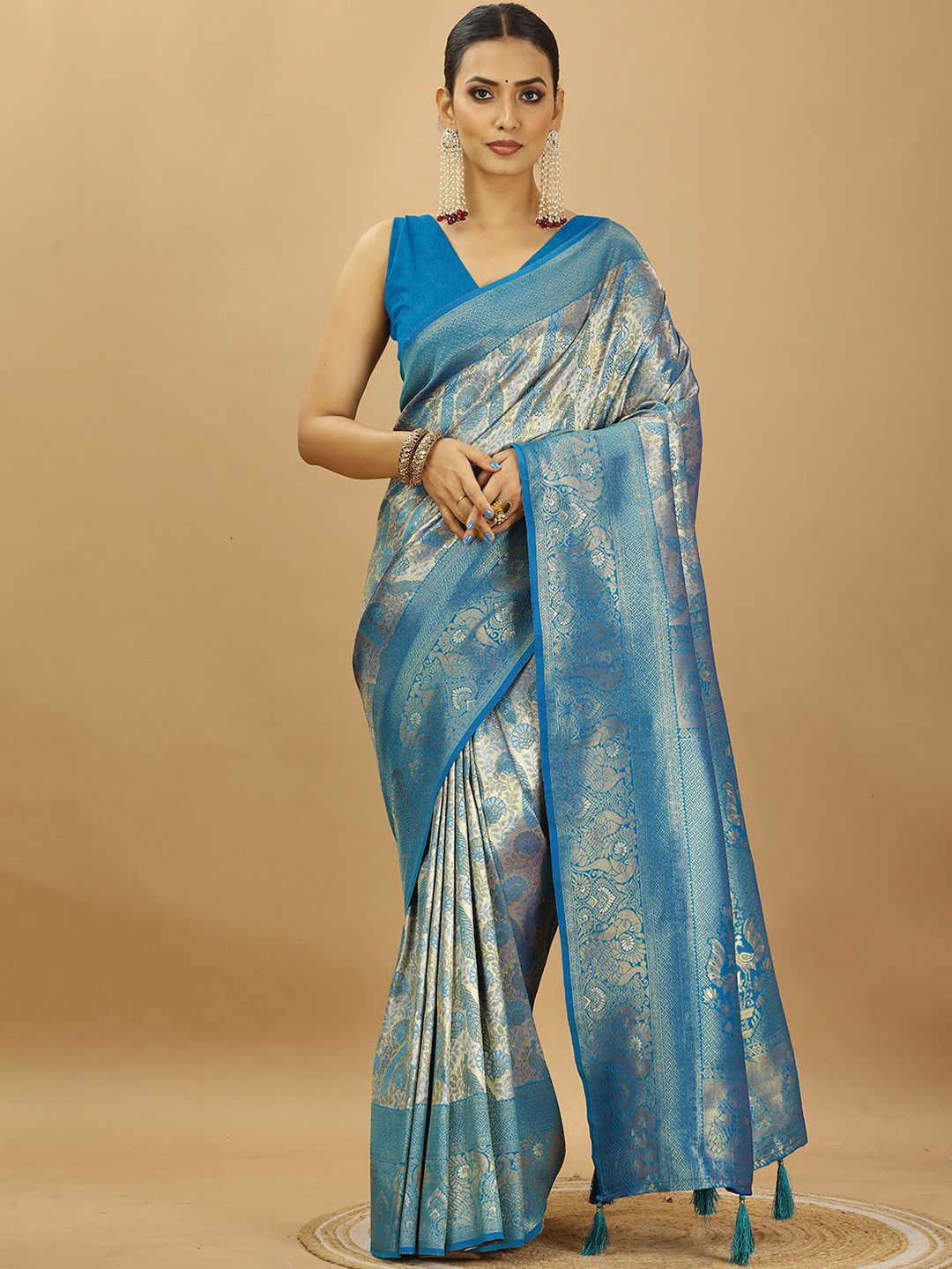 

SWAMI STUDIO Woven Design Zari Pure Silk Banarasi Saree, Sea green