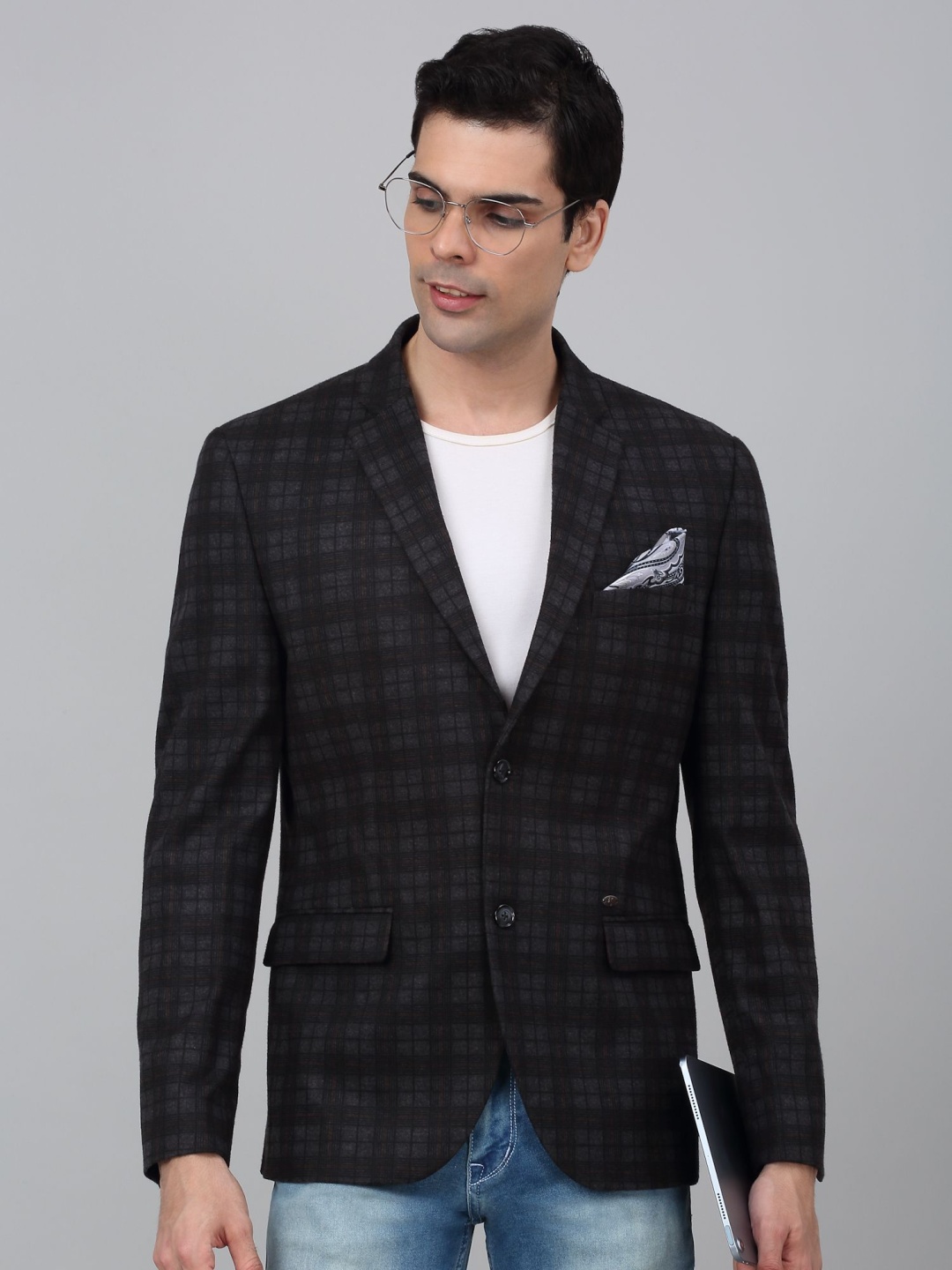 

Cantabil Checked Single Breasted Formal Blazer, Charcoal