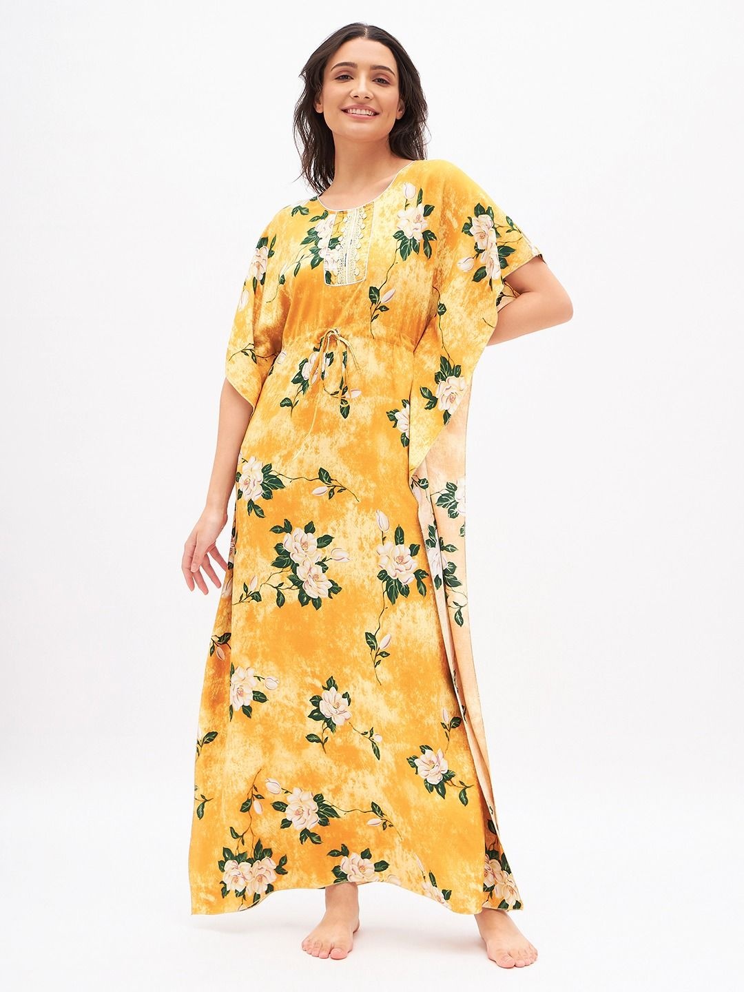 

Sweet Dreams Women Printed Kaftan Nightdress, Mustard