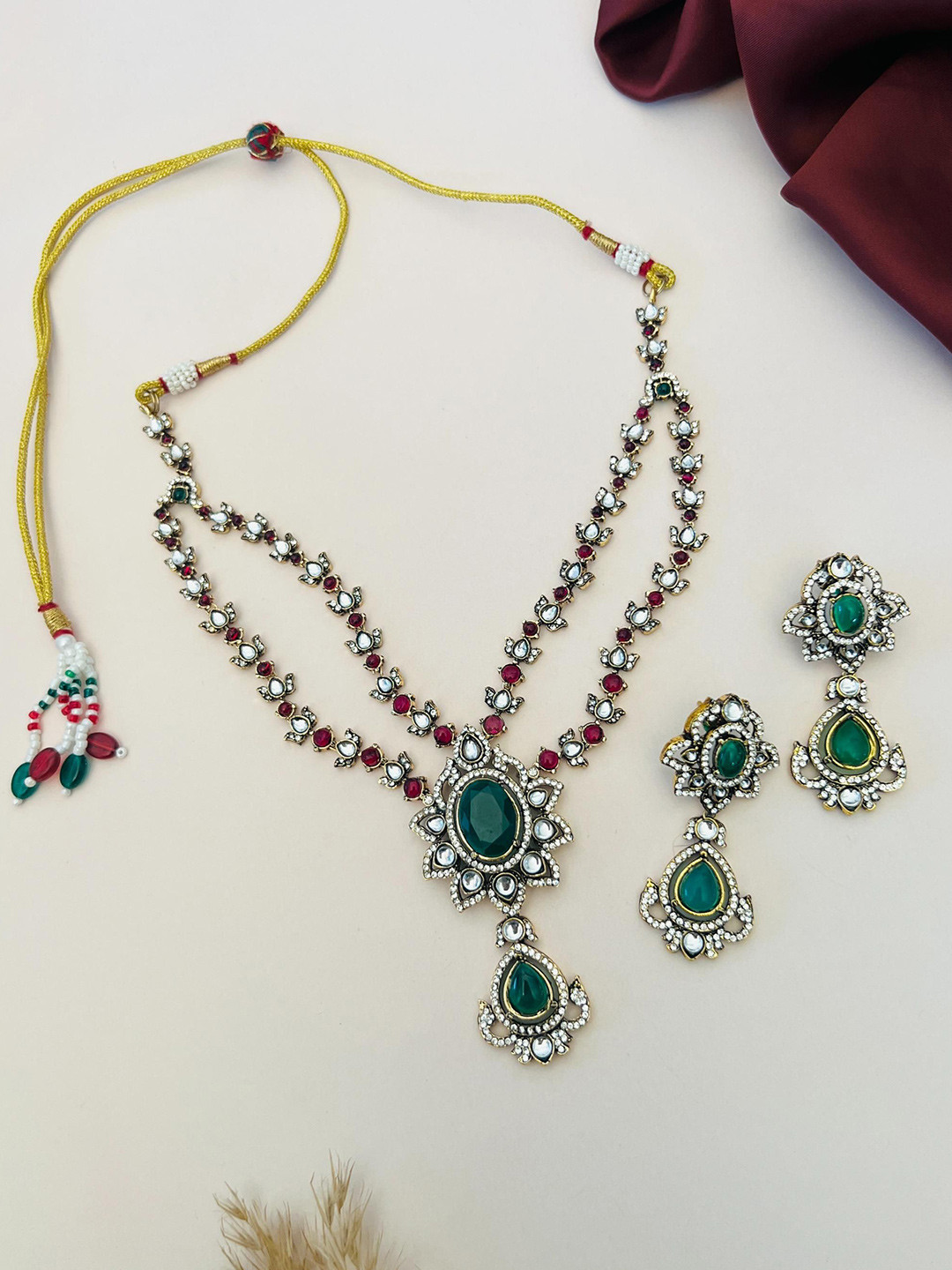

ABDESIGNS Gold-Plated Stone Studded & Beaded Jewellery Set
