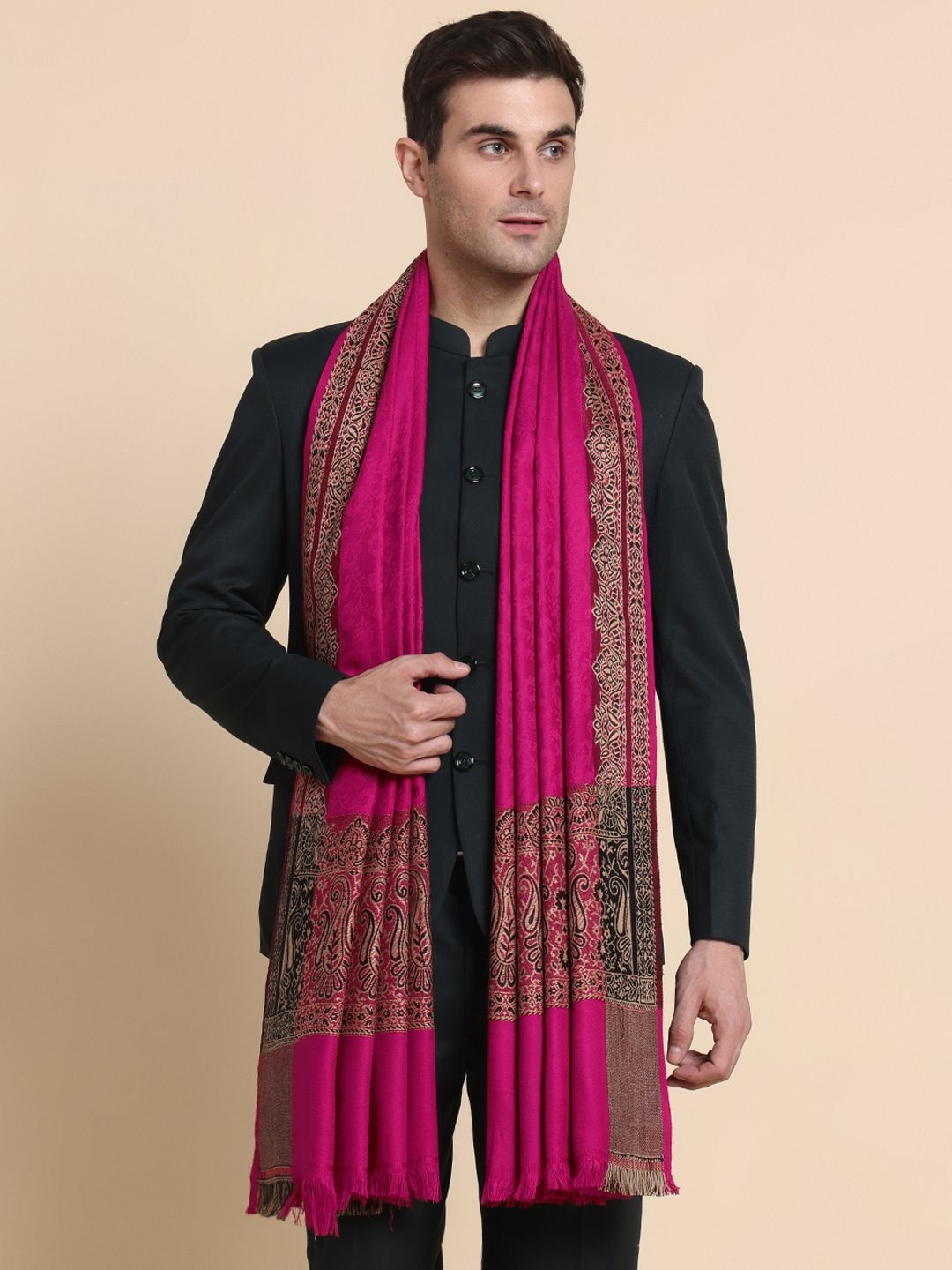 

WEAVERS VILLA Men Paisley Woven Design Shawl, Pink