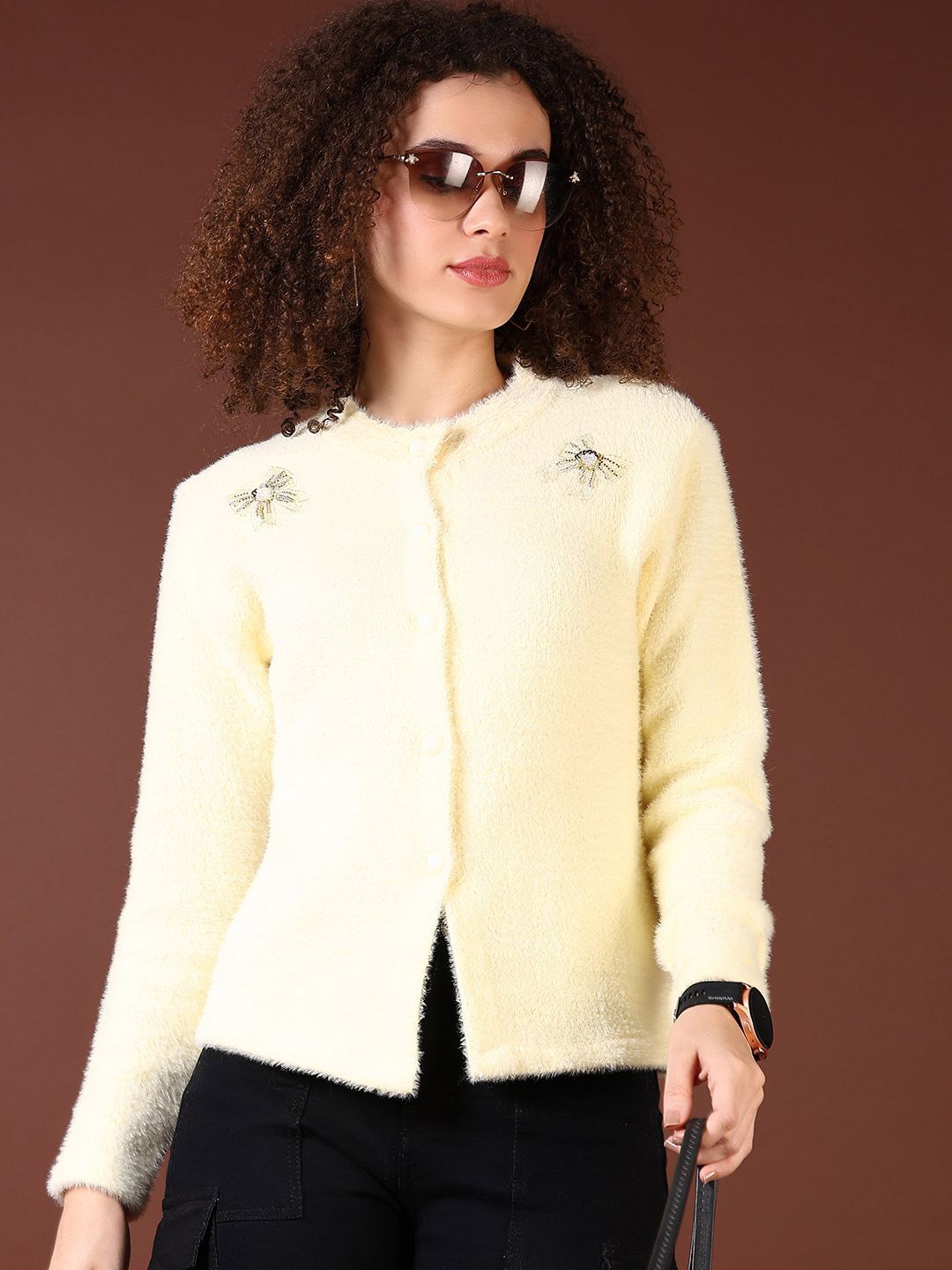

V-Mart Women Round Neck Cardigan, Cream