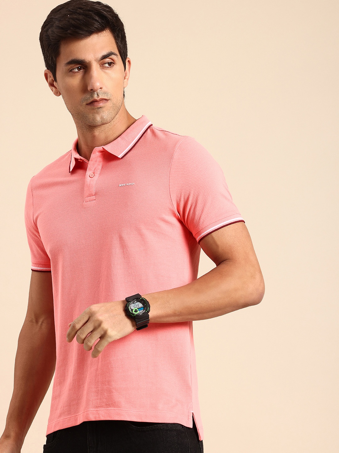 

Being Human Polo Collar Pure Cotton T-shirt, Pink