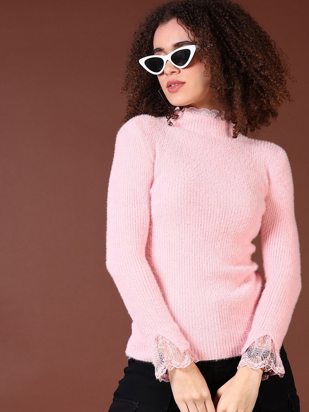 

V-Mart Women Long Sleeves High Neck Pullover, Pink