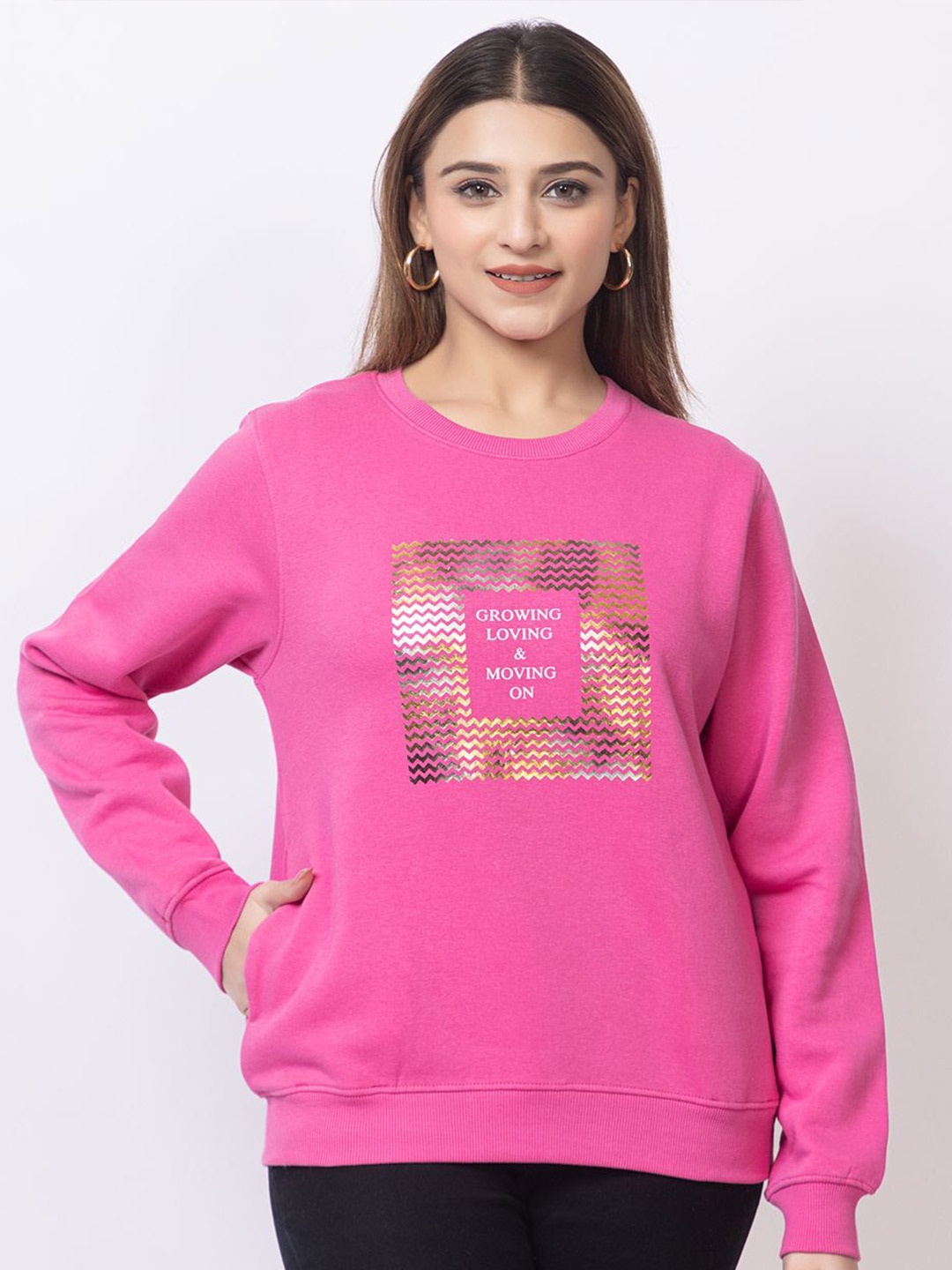 

Cheribell Women Geometric Printed Sweatshirt, Pink