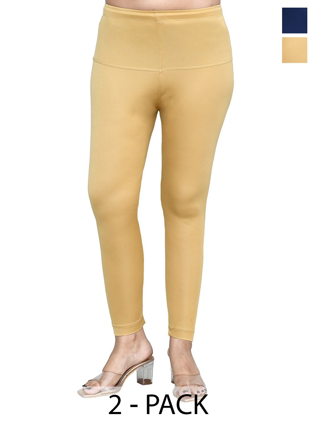 

RAPL Women Pack Of 2 Cotton Blend Breathable Ankle Length Leggings, Navy blue