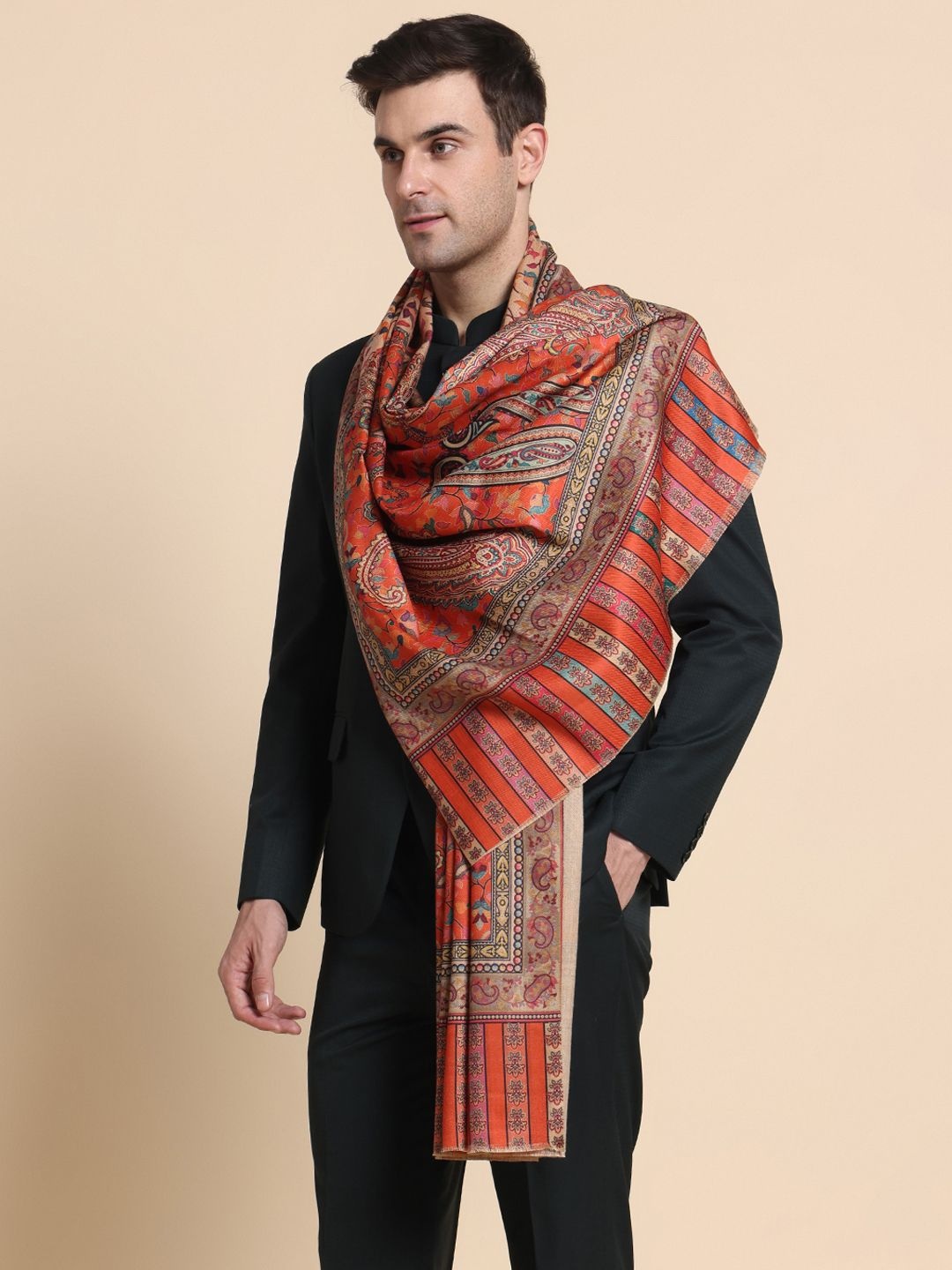 

WEAVERS VILLA Men Paisley Woven Design Shawl, Orange