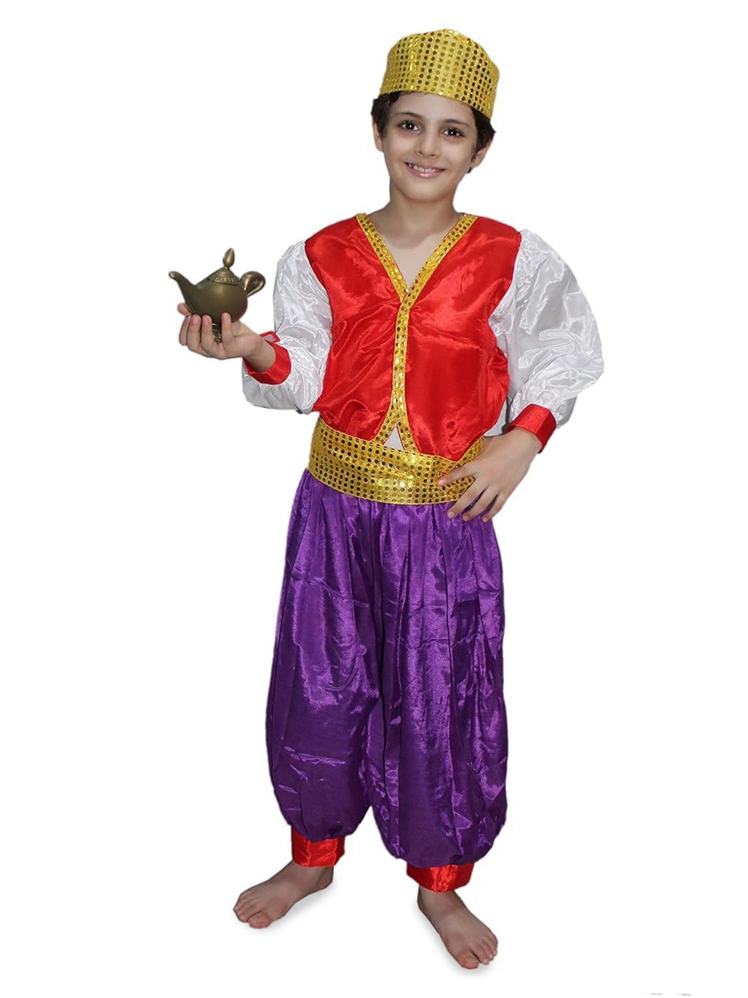 

Kaku Fancy dresses Boys Fairy Tales Aladdin Costume Kurta With Harem & Jacket, White