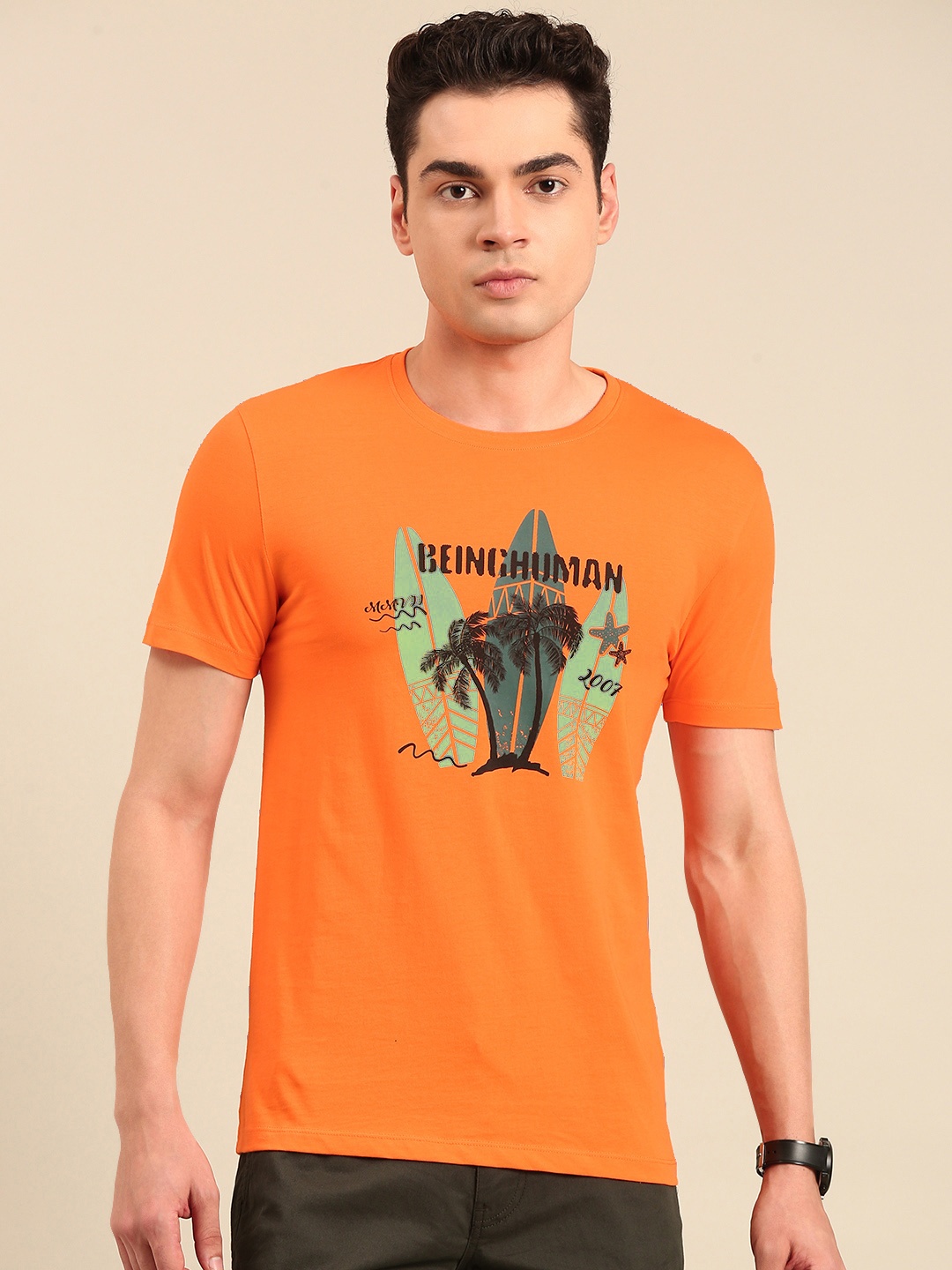 

Being Human Printed Pure Cotton T-shirt, Orange