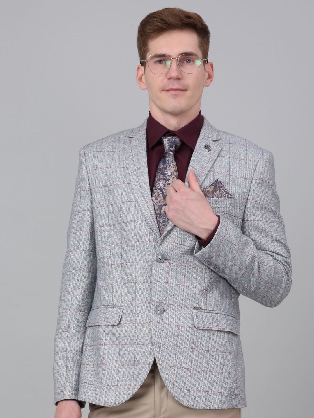 

Cantabil Checked Notched Lapel Single Breasted Blazer, Blue