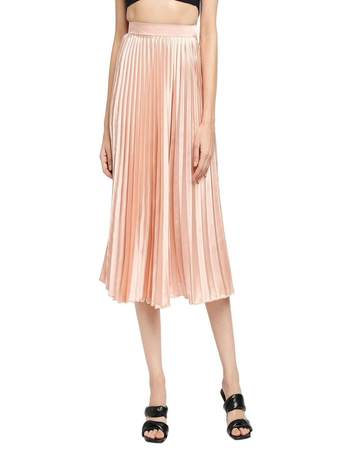 

AMMARZO Women A-Line Satin Pleated Midi Skirt, Rose gold