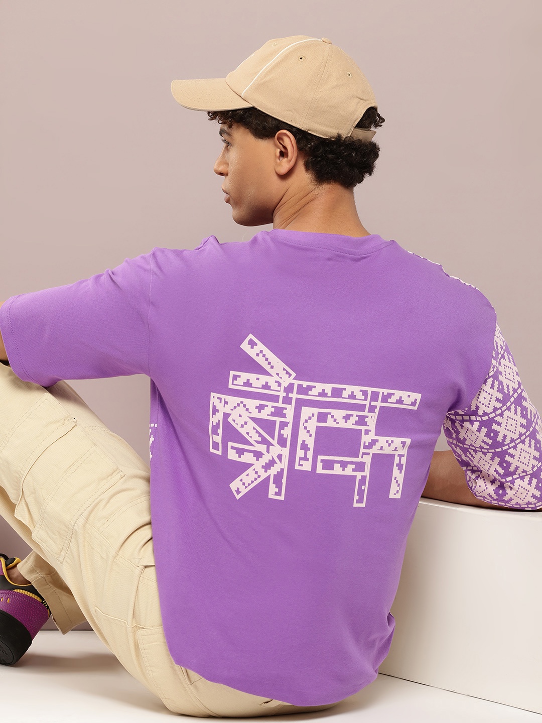 

Kook N Keech Printed Drop-Shoulder Sleeves Pure Cotton Oversized T-shirt, Purple