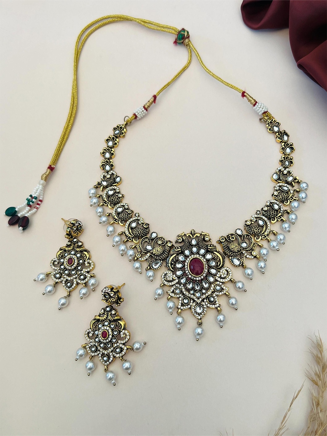 

ABDESIGNS Enchanting Gold Plated Polki Temple Necklace