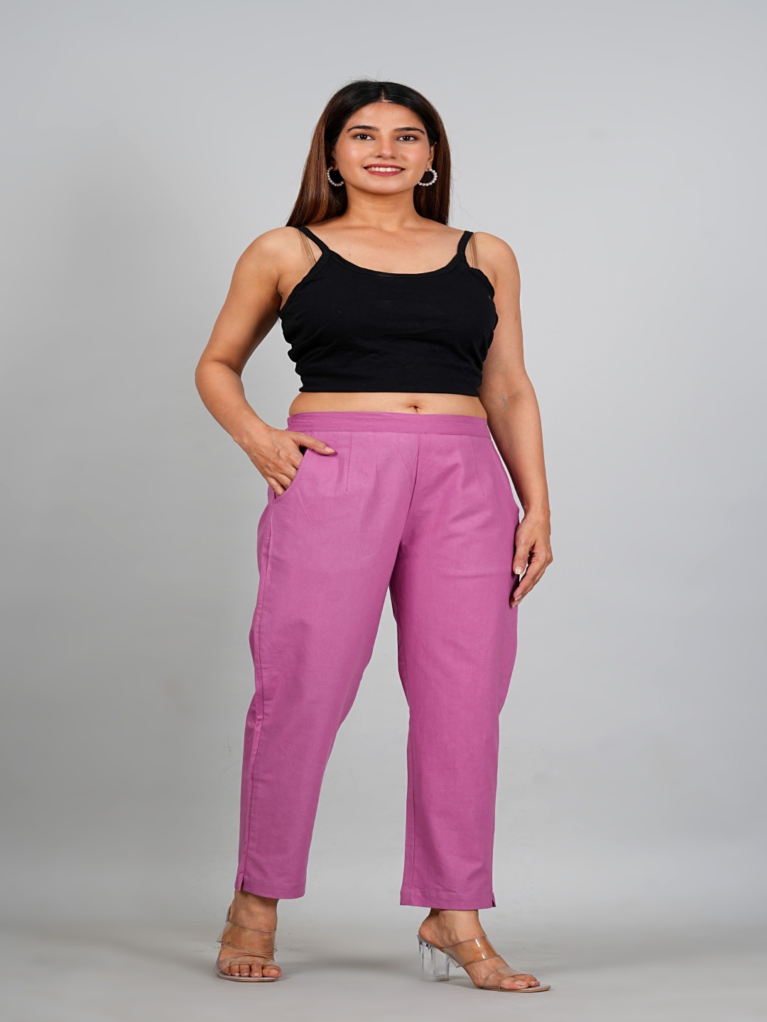 

VENITYWAVE Women Regular Fit Cotton Cigarette Trouser, Pink