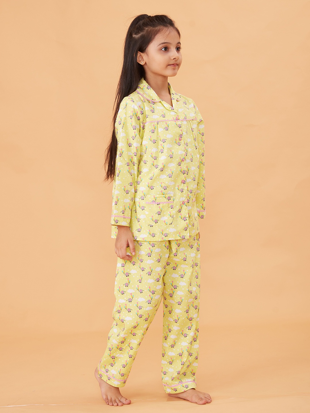 

Sleepy tots Girls Printed Pure Cotton Night suit, Yellow