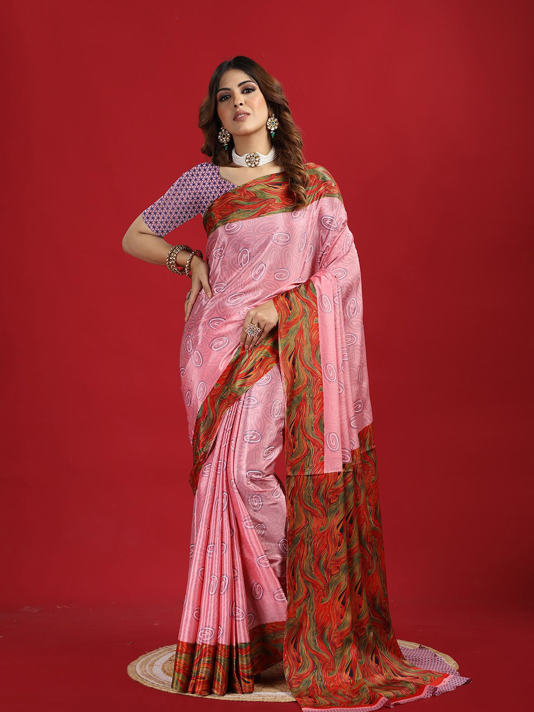 

A.V.M. SILK MILLS Pure Crepe Saree, Pink