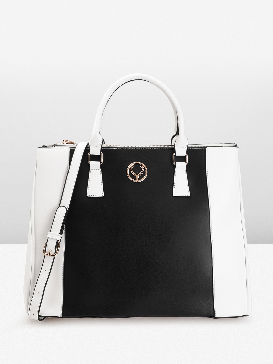 

Allen Solly PU Colourblocked Structured Handheld Bag, Black