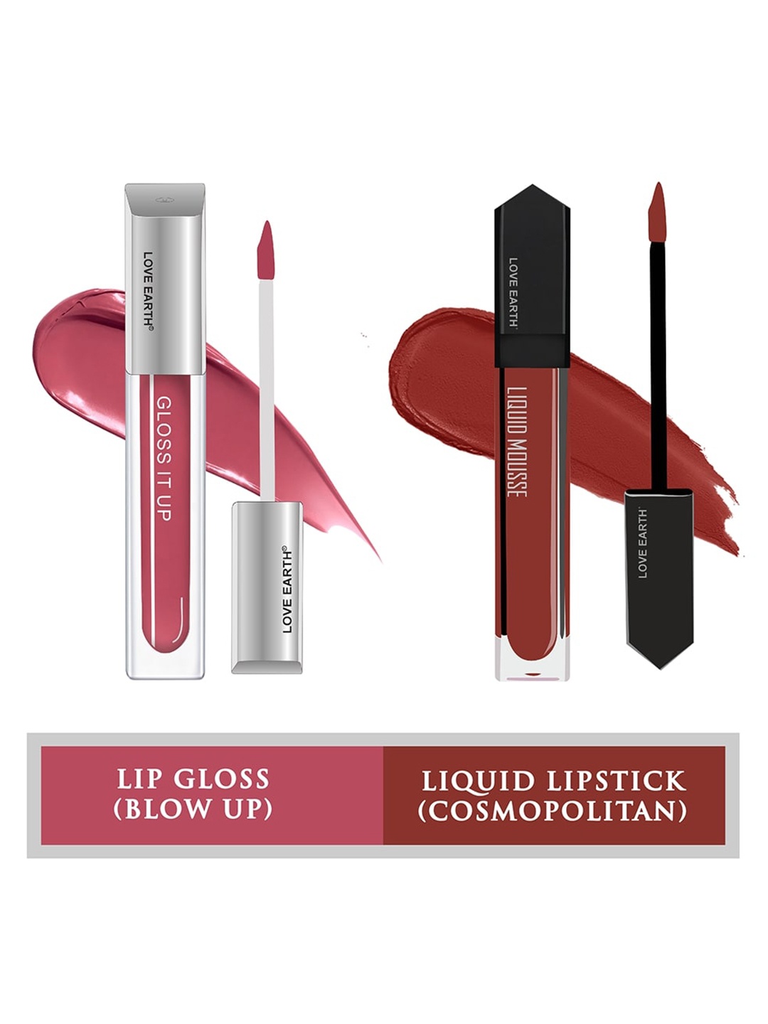 

LOVE EARTH Set Of 2 Liquid Mousse Matte Lipstick - 6ml-Gloss It Up Lip Gloss - 3ml, Pink