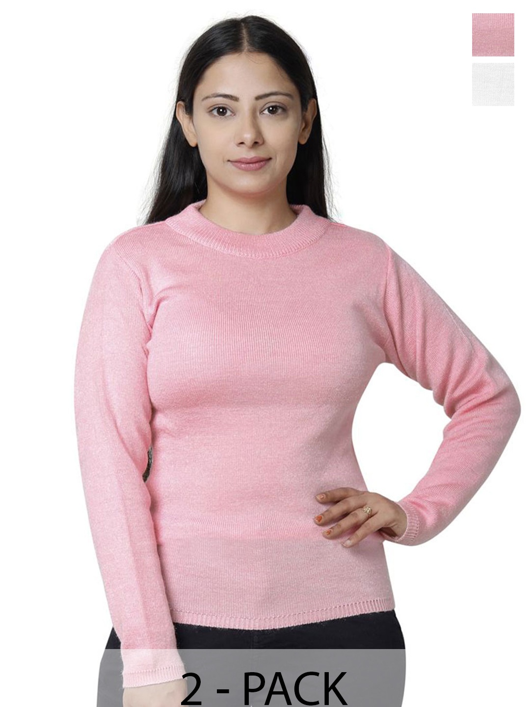 

IndiWeaves Women Pack Of 2 Woollen Pullover with Applique Detail, Pink