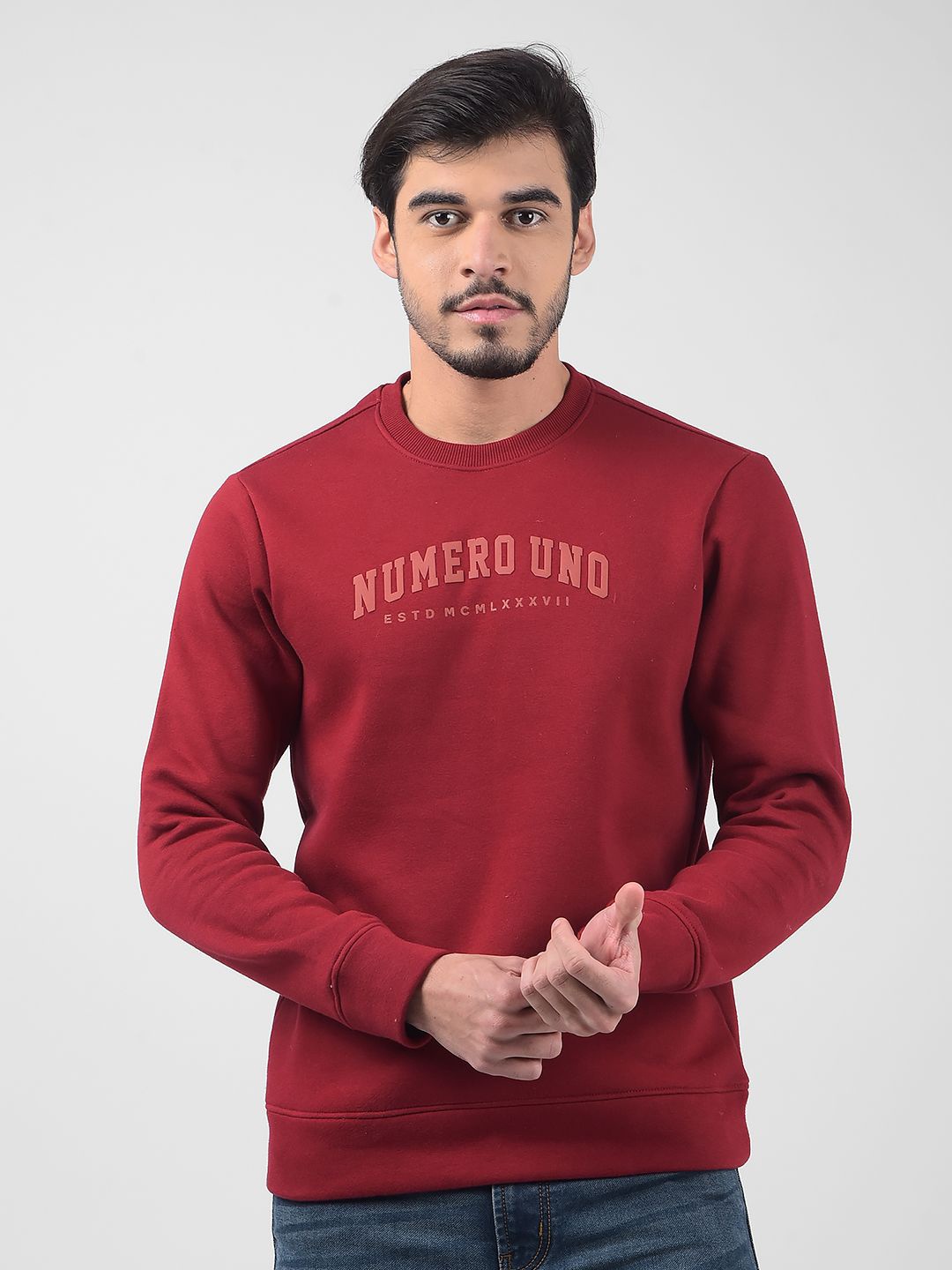 

Numero Uno Men Typography Printed Cotton Sweatshirt, Red