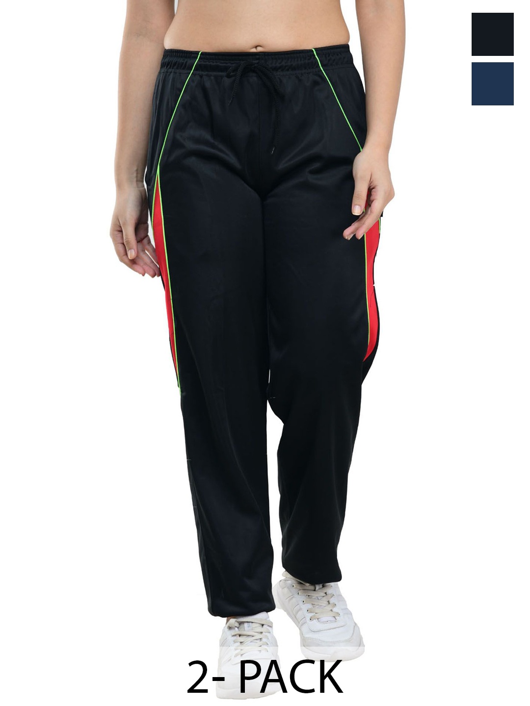 

IndiWeaves Women Pack Of 2 Mid-Rise Track Pants, Navy blue