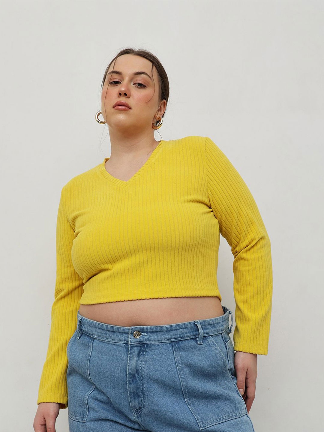 

CURVY STREET Women Plus Size V-Neck Top, Yellow