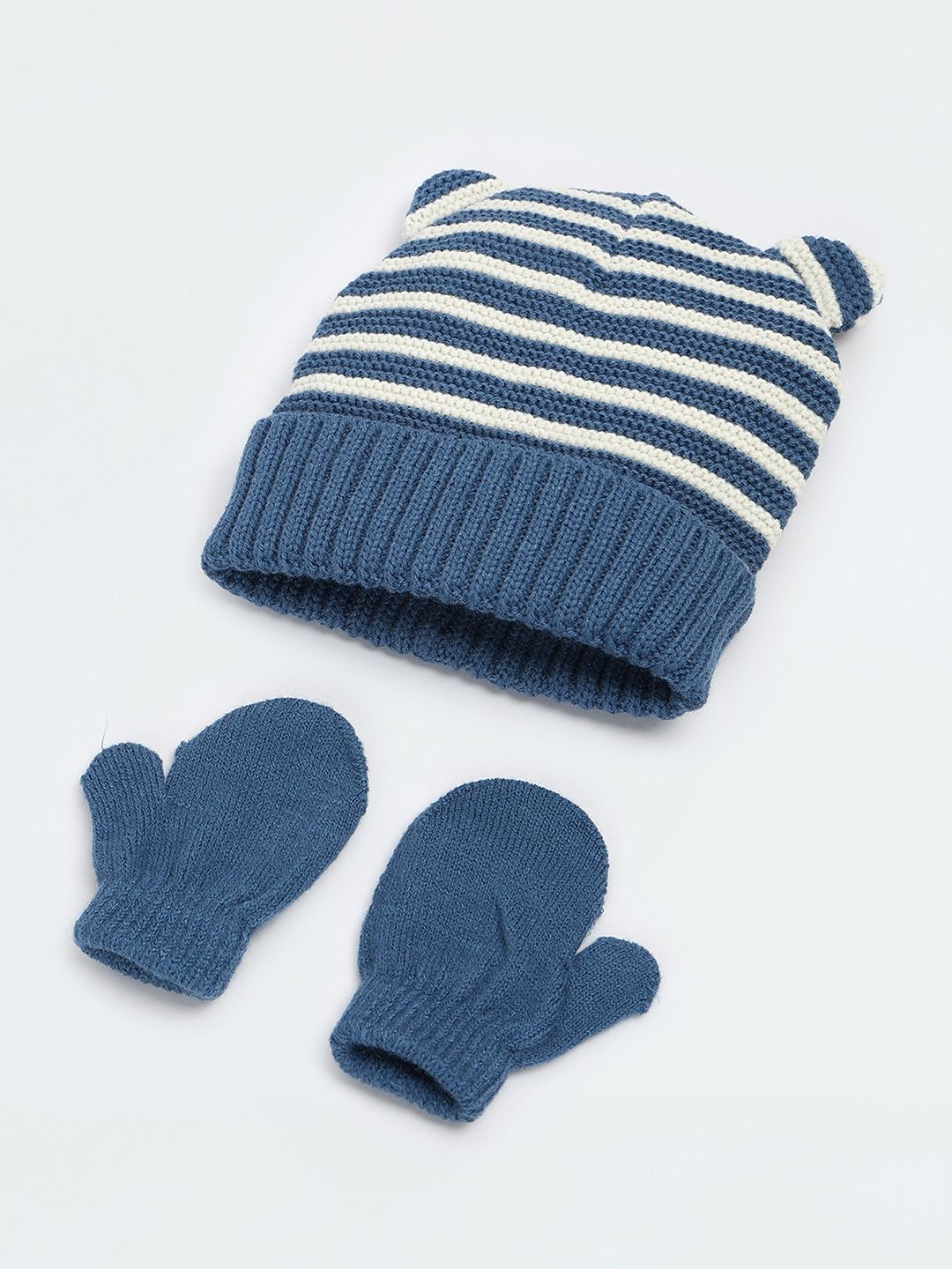 

max Boys Striped Beanie & Mitten Set, Blue