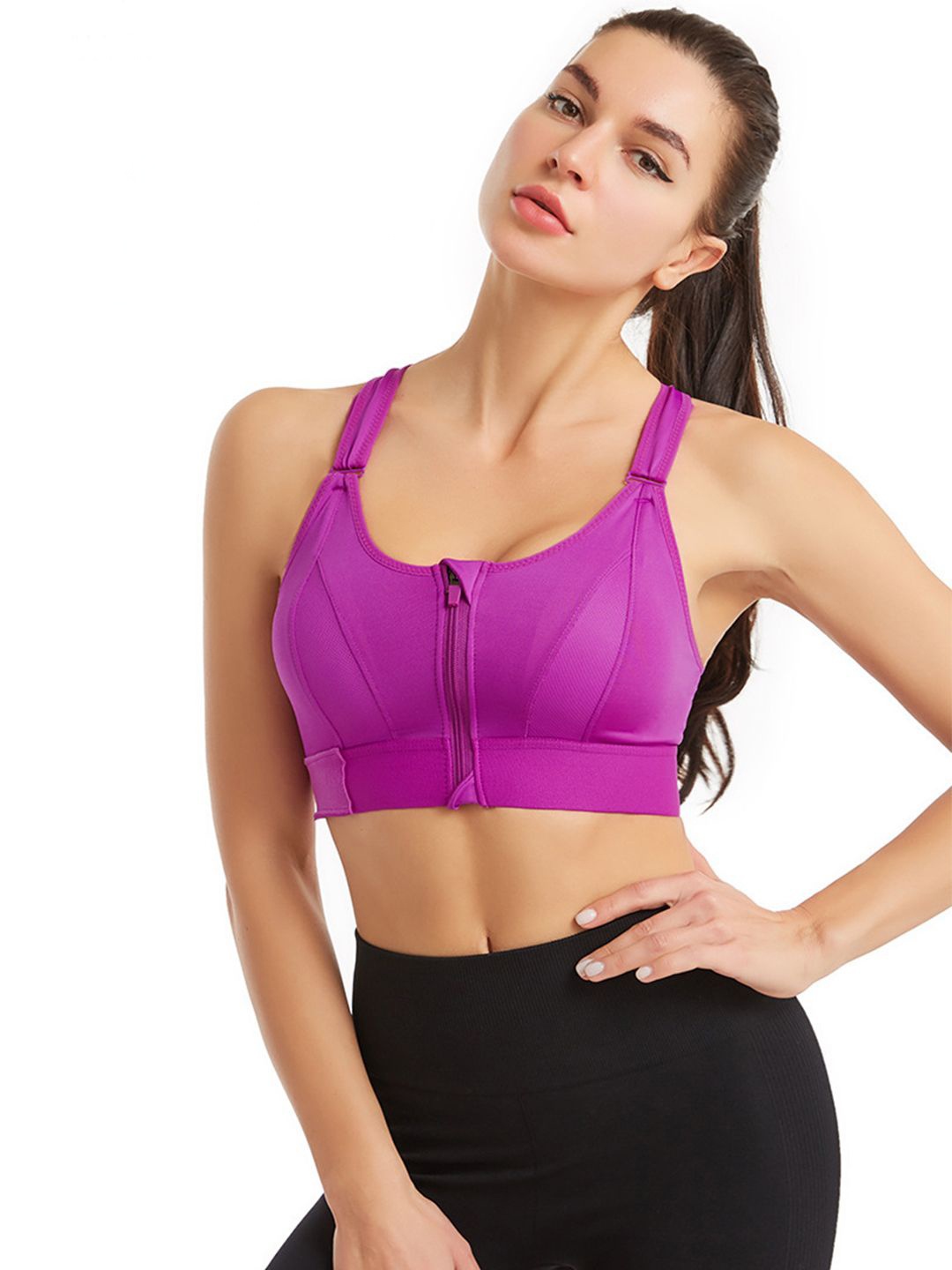 

Secret Lives Women Full Coverage Lightly Padded Front Closure Sports Bra, Purple