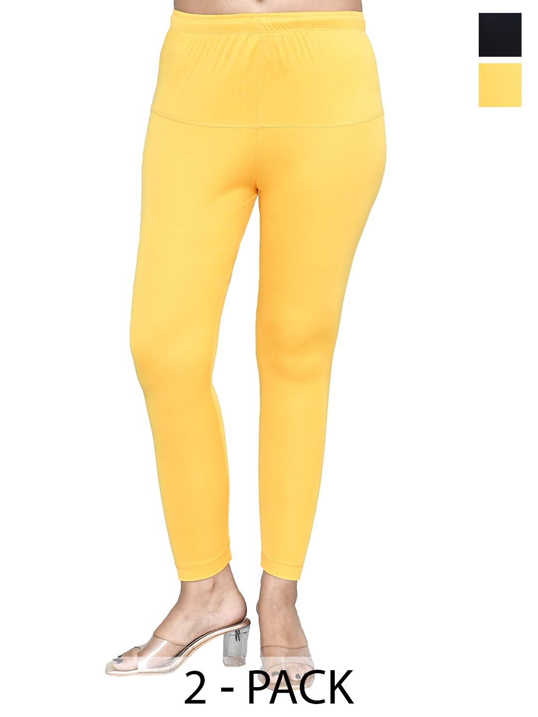 

RAPL Women Pack Of 2 Cotton Blend Breathable Ankle Length Leggings, Yellow