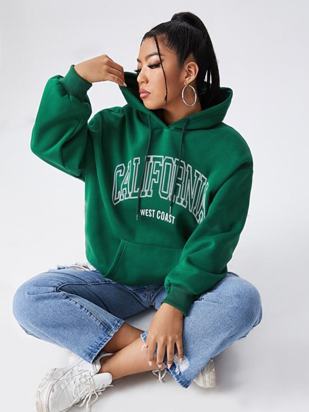 

TABADTOD Women Printed Hooded Sweatshirt, Green