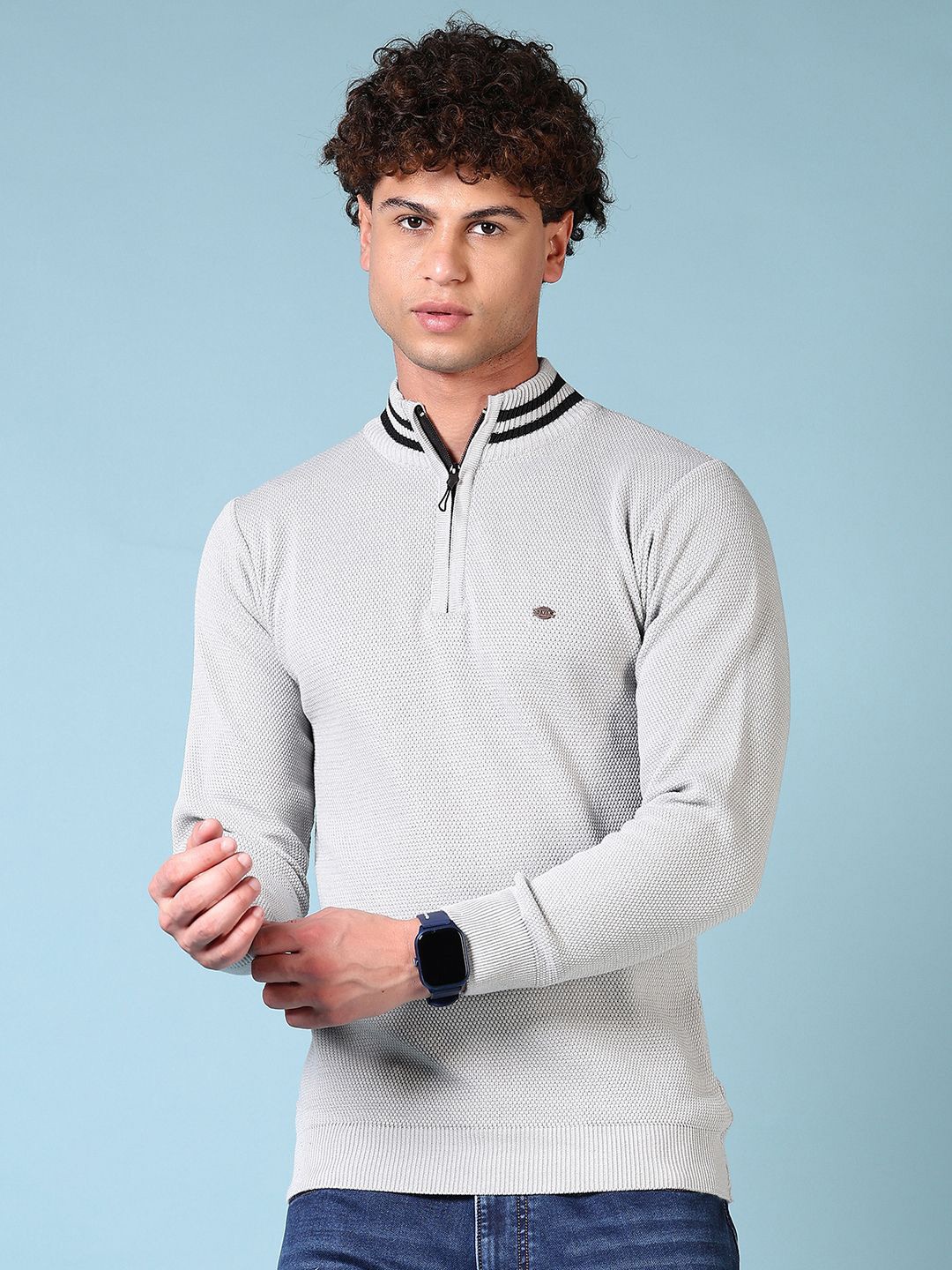 

V-Mart Men Mock Collar Pullover Sweater, Grey