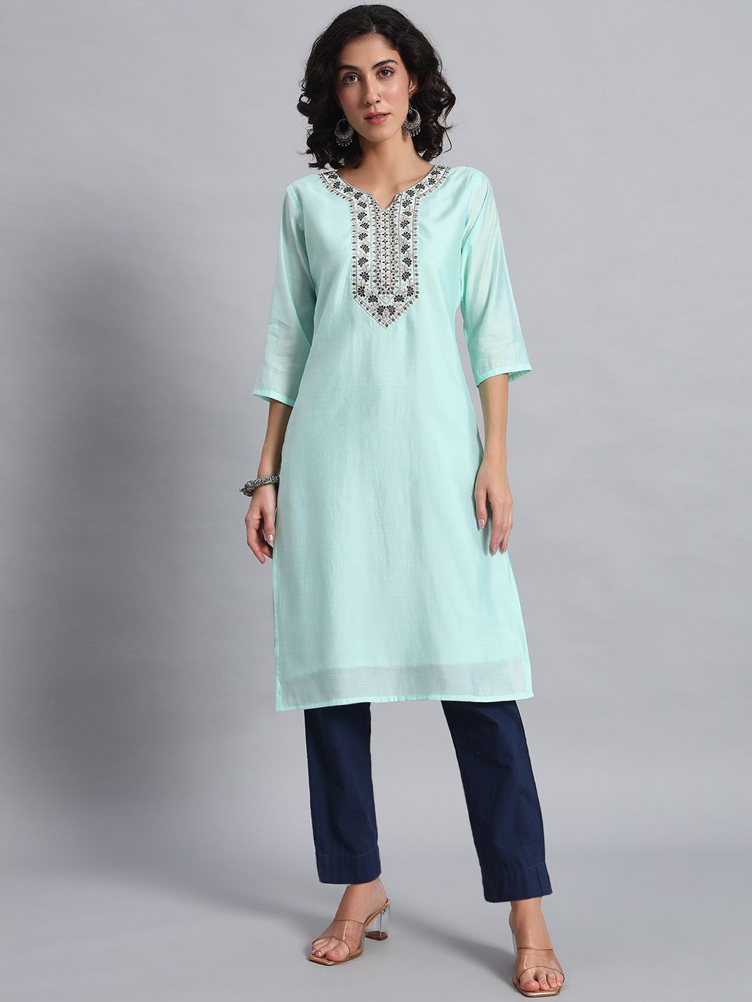 

BANJANAN Women Round Neck Tunic, Blue