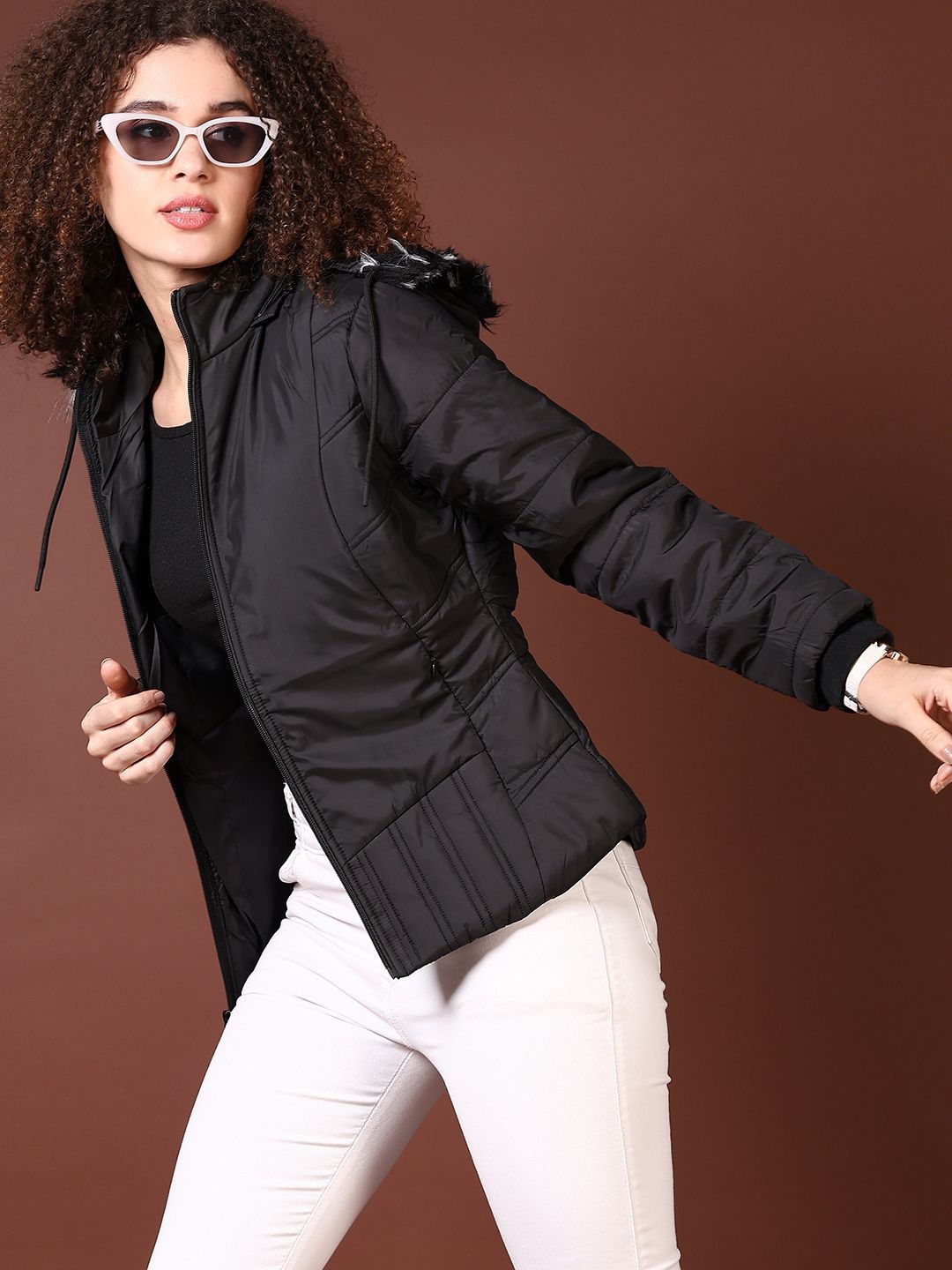 

V-Mart Women Hooded Solid Cotton Casual Parka Jacket, Black