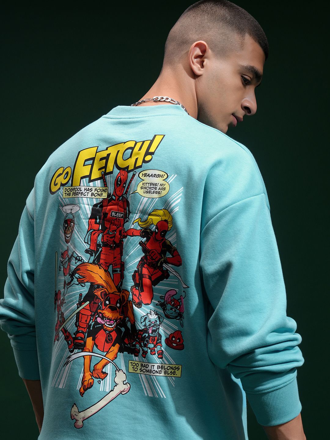 

HIGHLANDER Marvel Deadpool Men Drop Shoulder Oversized Sweatshirt, Blue