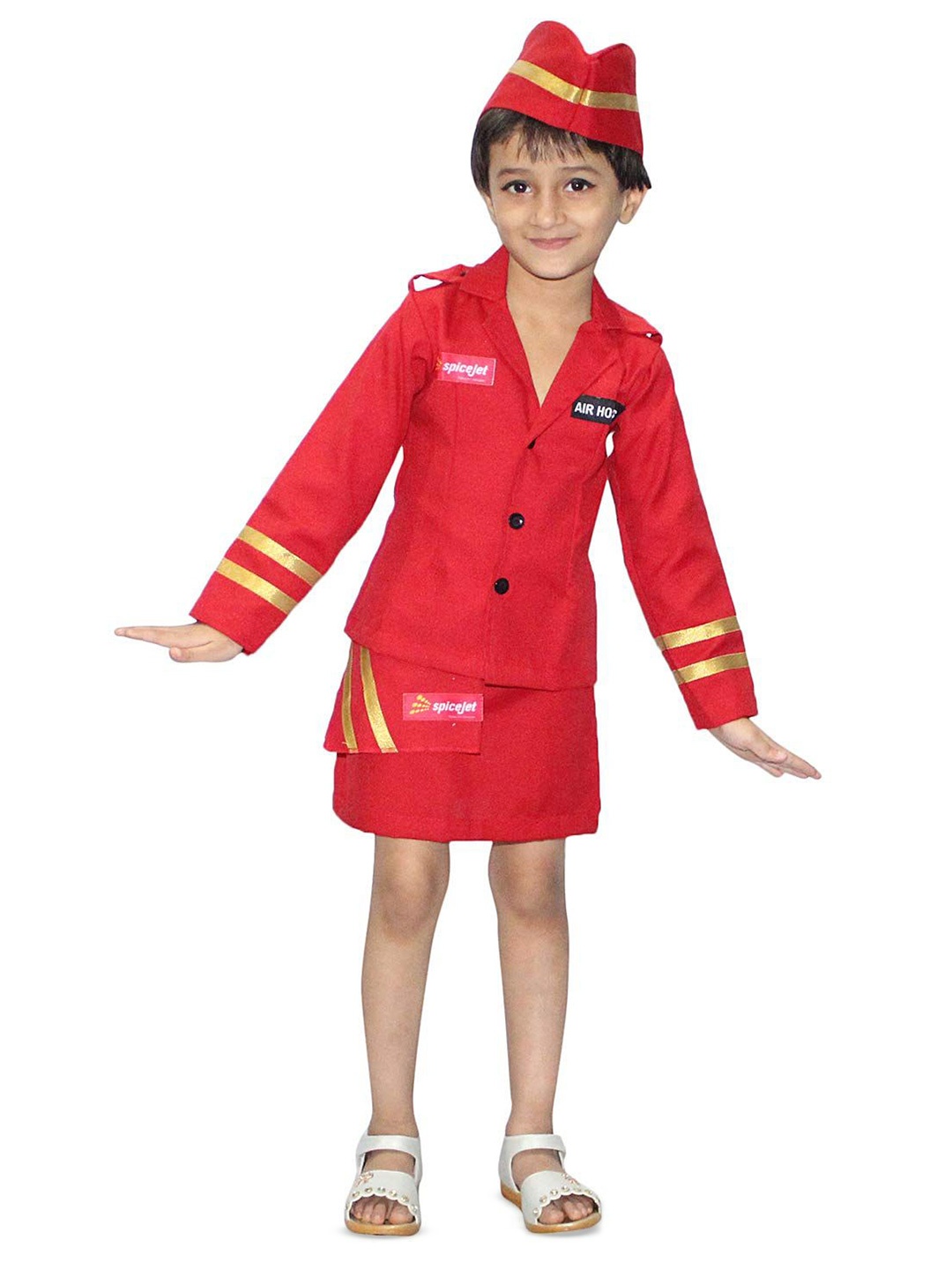 

Kaku Fancy dresses Girls Our Community Helper Air Hostess Costume Coat With Skirt & Cap, Red