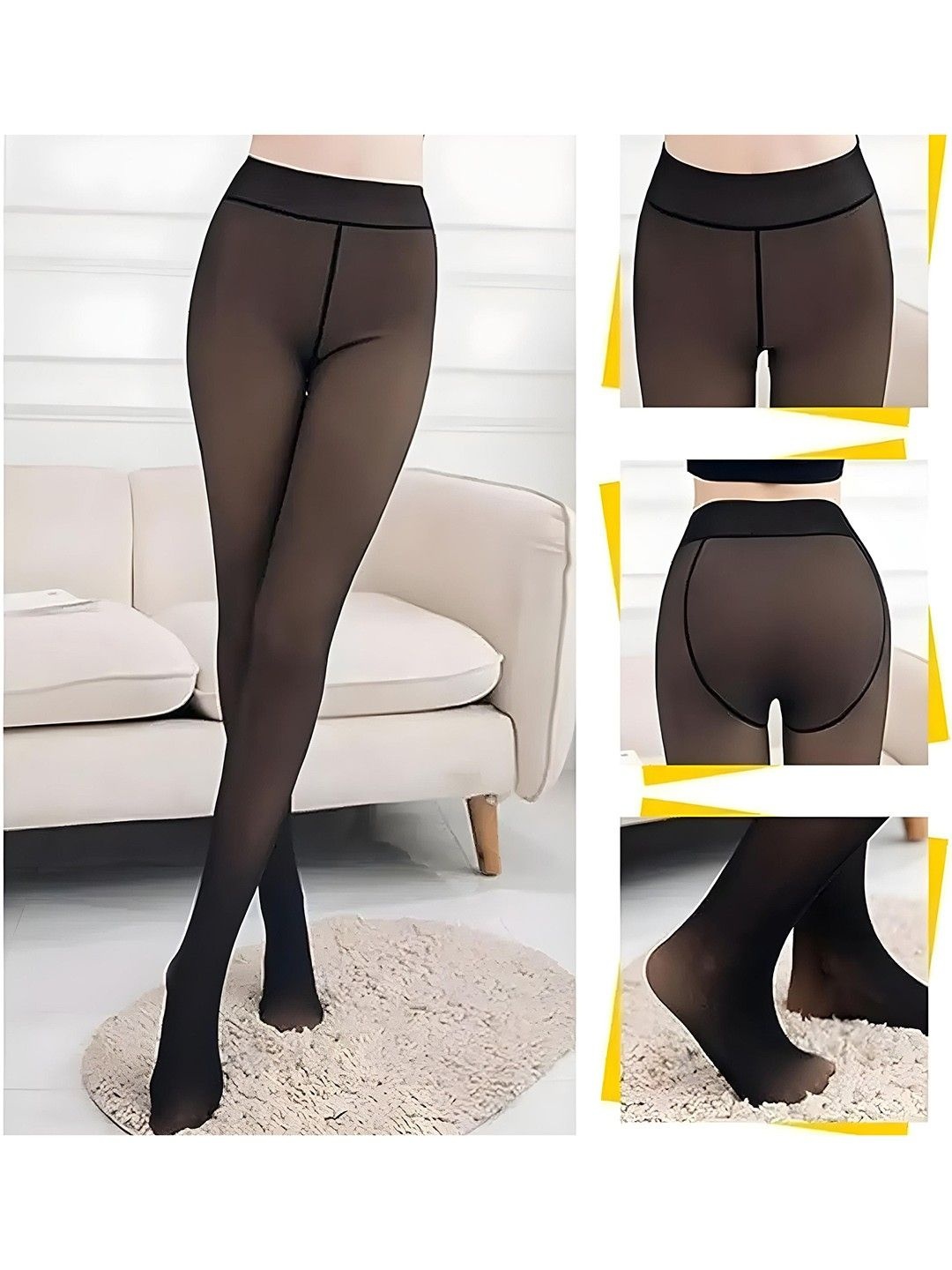 

Hill Islands Women Dual Tone Fake Translucent Fur Fleece Thermal Bottoms, Black