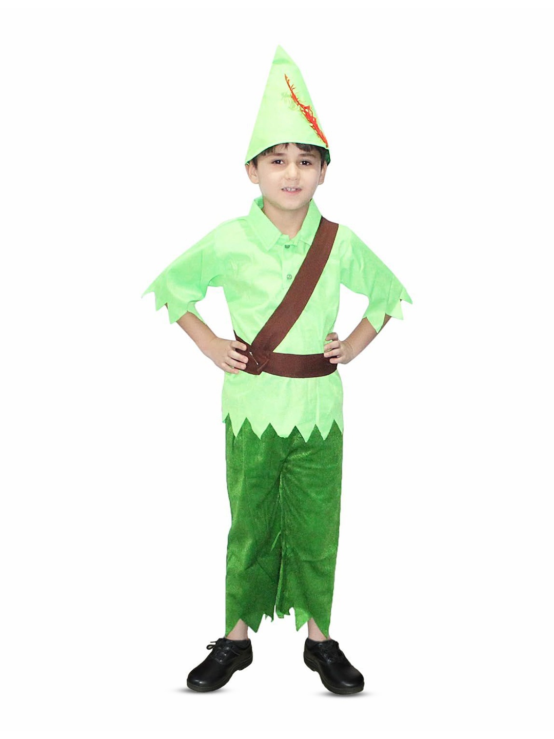 

Kaku Fancy Dresses Boys Fairy Tales Peter Pan Costume T-Shirt With Trouser & Cap, Green