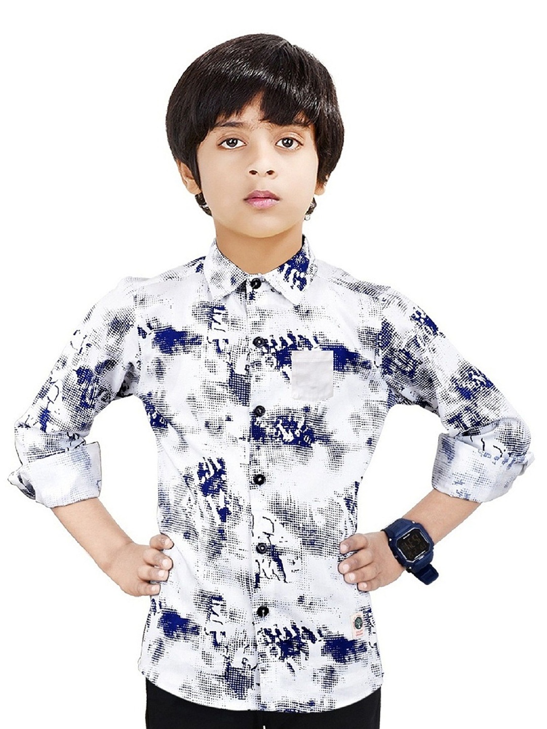 

MADE IN THE SHADE Boys Spread Collar Abstract Printed Cotton Casual Shirt, White