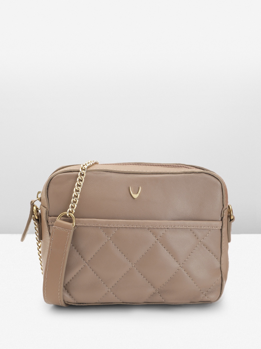 

Hidesign Leather Structured Quilted Sling Bag, Beige