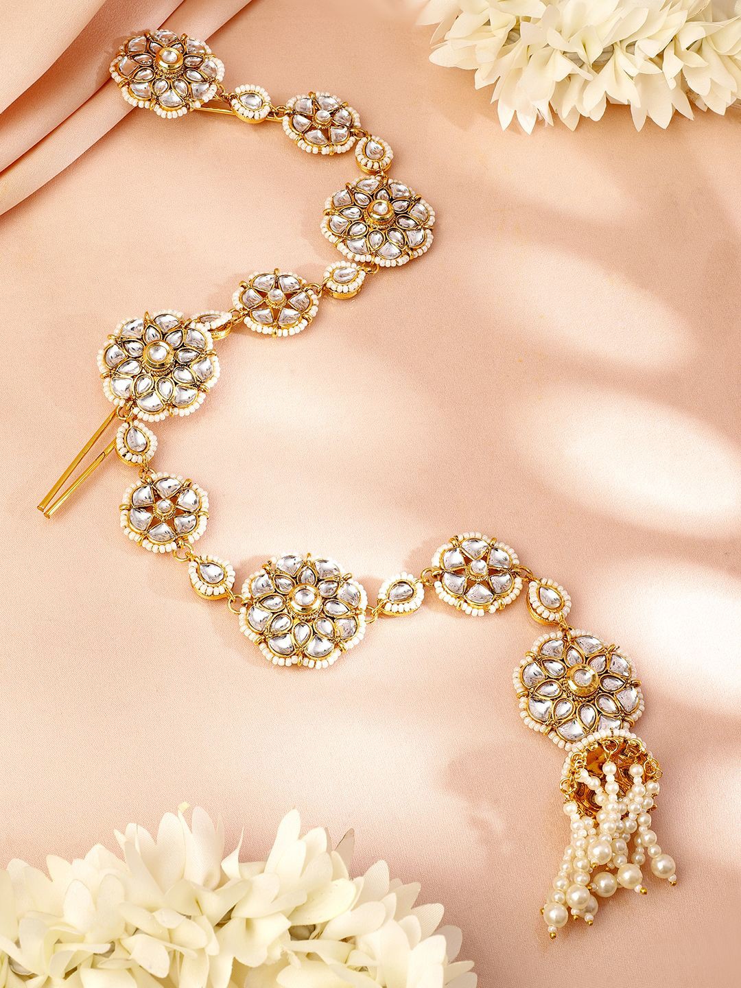 

Rubans 18K Gold-Plated Kundan & Pearl Beaded Floral Hair Accessory