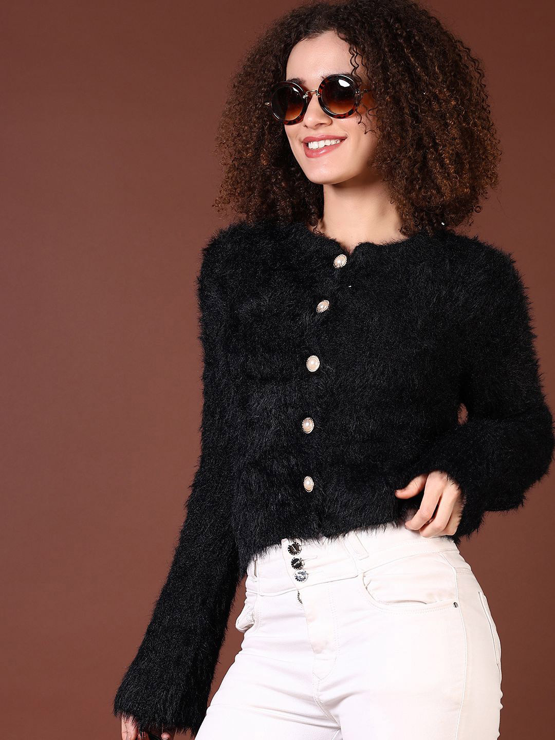 

V-Mart Women Round Neck Cardigan Sweater, Black