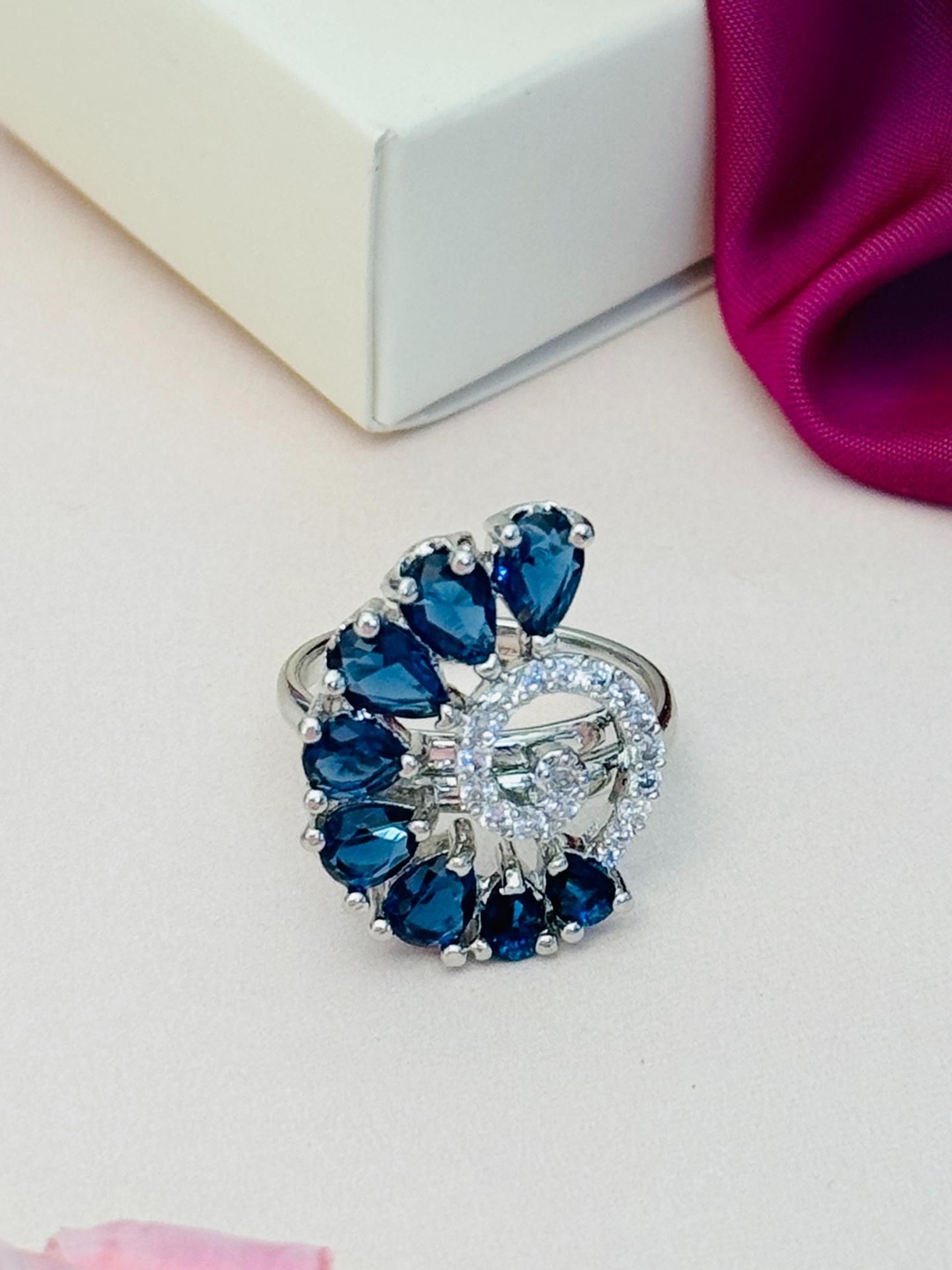 

ABDESIGNS Exquisite Silver Plated American Diamond Stone Studded Ring