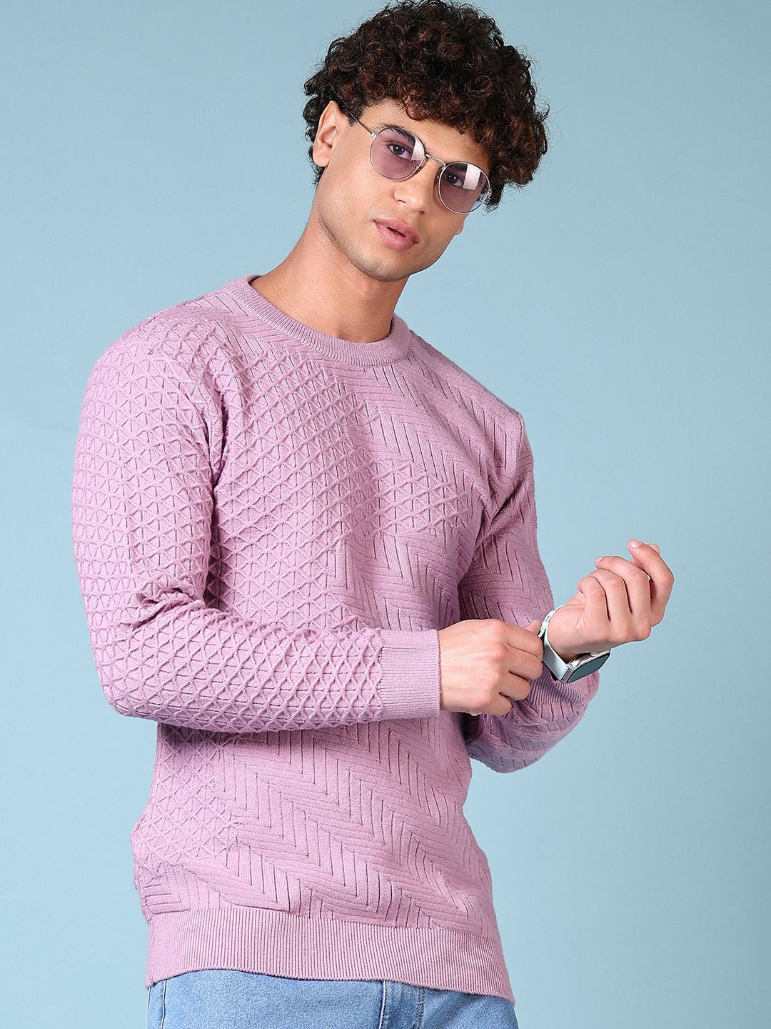 

V-Mart Men Cable Knit Pullover Sweater, Mauve