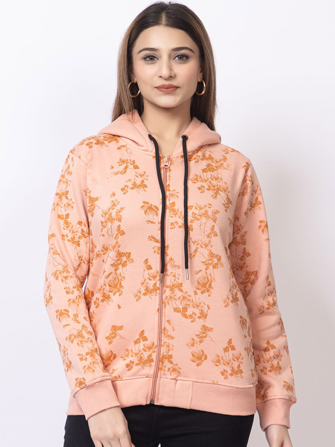

Cheribell Women Printed Hooded Sweatshirt, Peach