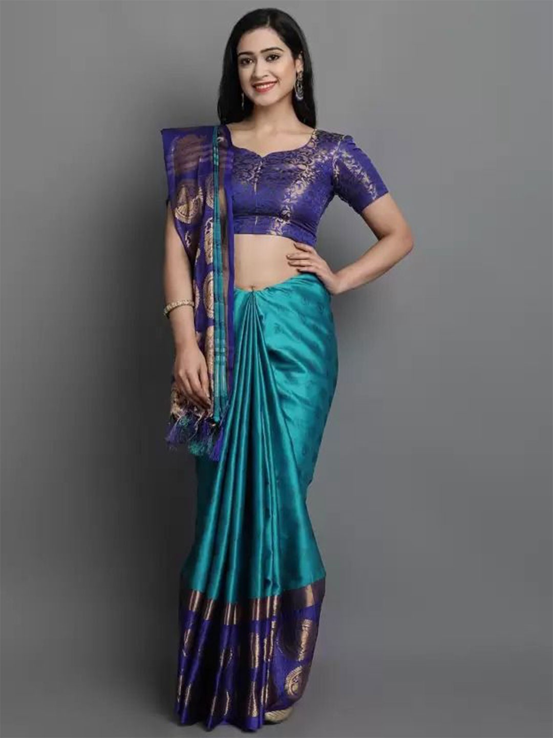 

SAADHVI Woven Design Zari Pure Silk Saree, Blue