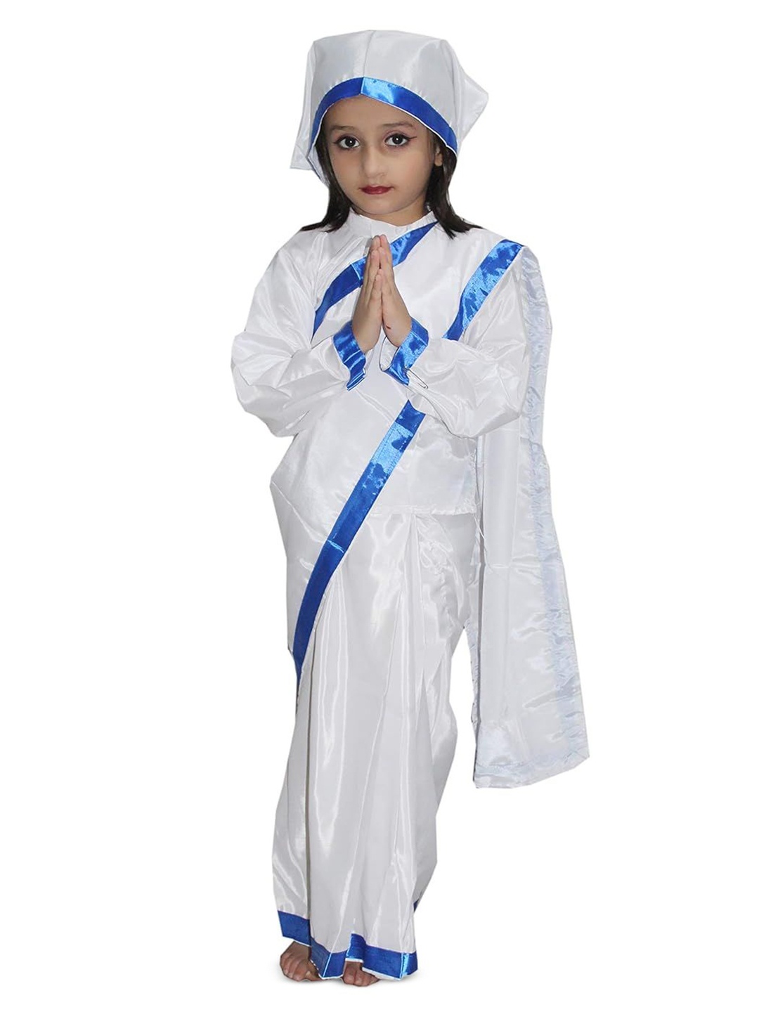 

Kaku Fancy dresses Girls Mother Teresa Costume Saree With Head Scarf, White