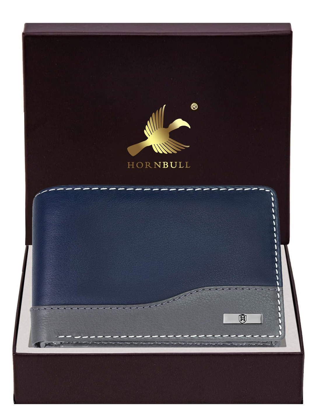 

Hornbull Buttler Navy RFID Protected Genuine Leather Two Fold Wallet, Navy blue