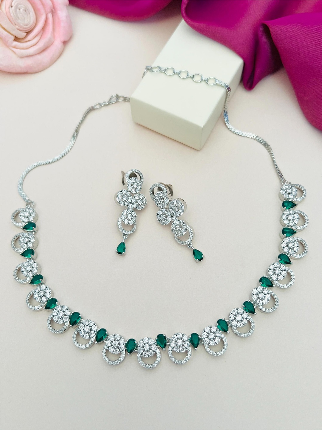 

ABDESIGNS Enchanting Silver Plated American Diamond Necklace